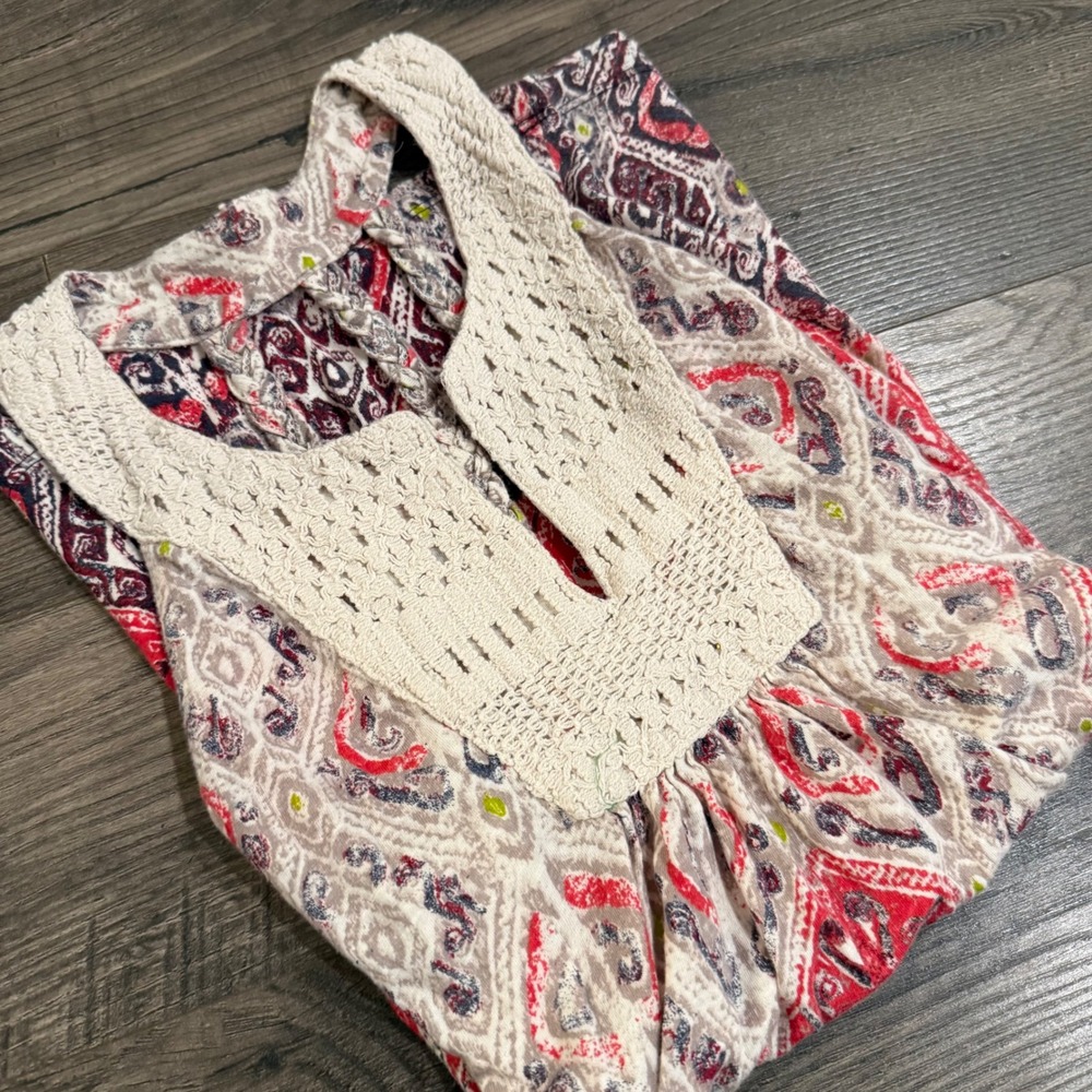 Lucky‎ Brand Red Paisley Crochet Bib Racerback Tank Top Medium